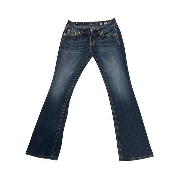 Miss Me Jeans Size 30 Signature Bootcut Dark Wash Distressed Flap Pockets Y2K - Picture 3 of 3
